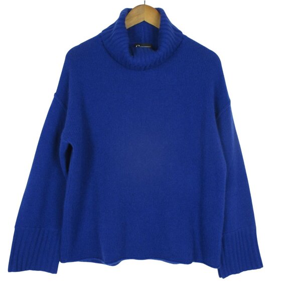 C by Bloomingdale's 2 Ply Cashmere Turtleneck Sweater Size L Blue Quiet Luxury - Picture 1 of 6